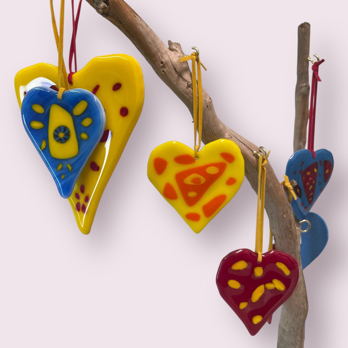 Fused glass hearts - Sandra Spence