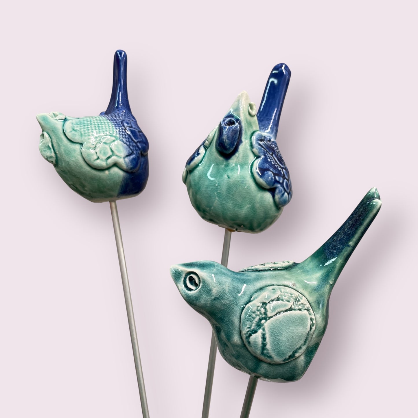 Birds, teal multi large - LJH Pottery
