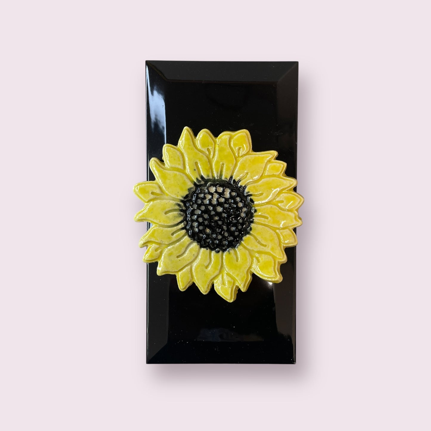 Black sunflower plaque - LJH Pottery