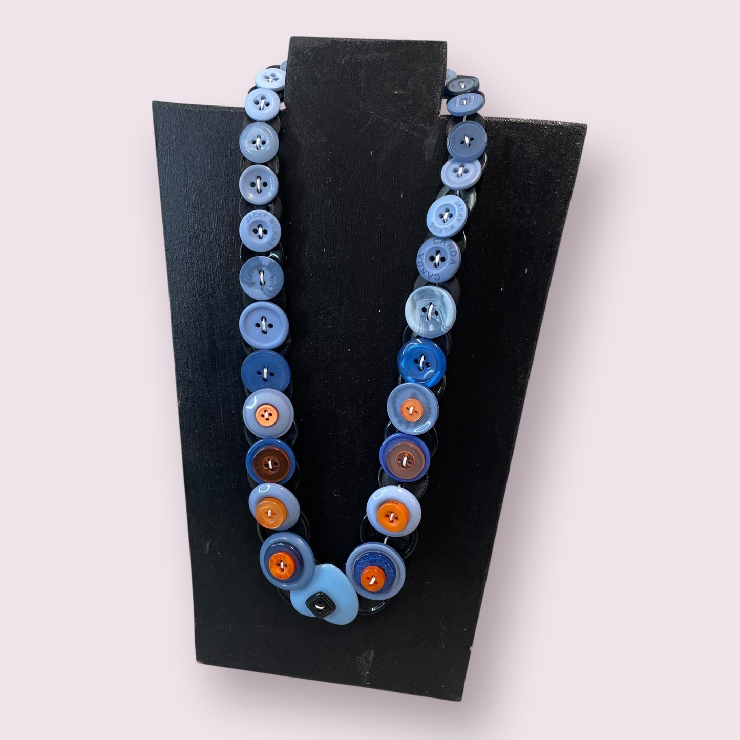 Blue/orange button necklace - June Pawley