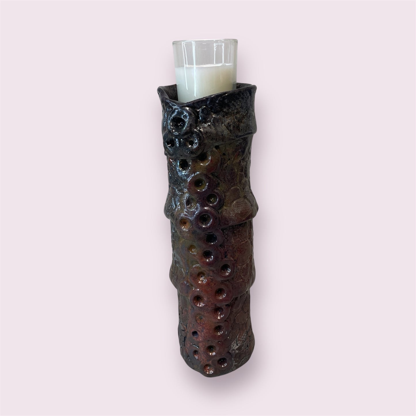 Candlestick (Raku fired) - LJH Pottery