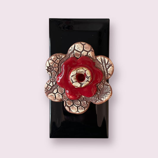 Red black flower plaque - LJH Pottery