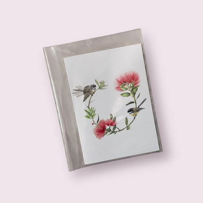 Greeting card 'Piwakawaka and Pohutukawa' - Emily Moffitt