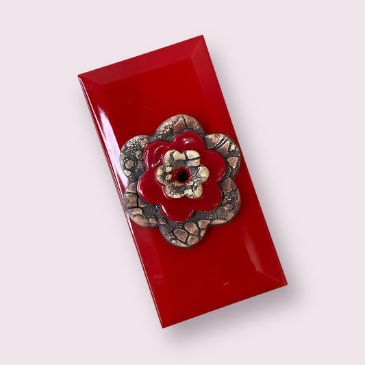 Red flower plaque - LJH Pottery