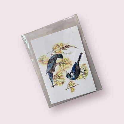 Greeting card 'tui and kowhai' - Emily Moffitt