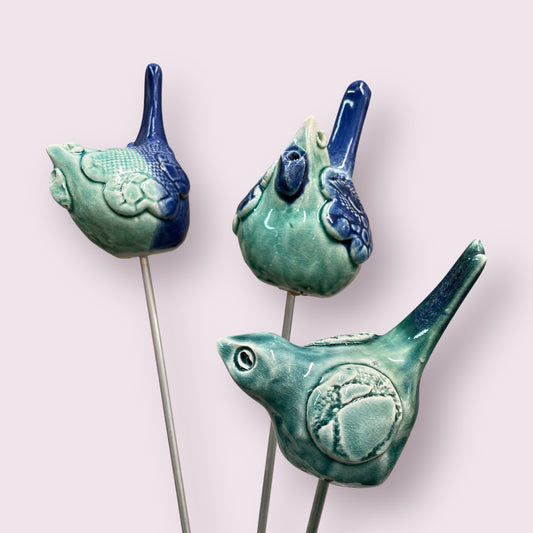 Birds, teal multi large - LJH Pottery