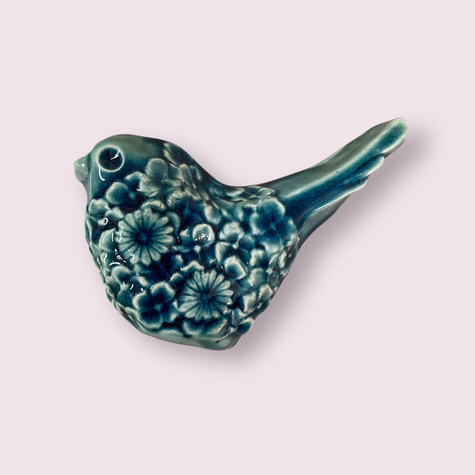 Blue floral bird - LJH Pottery