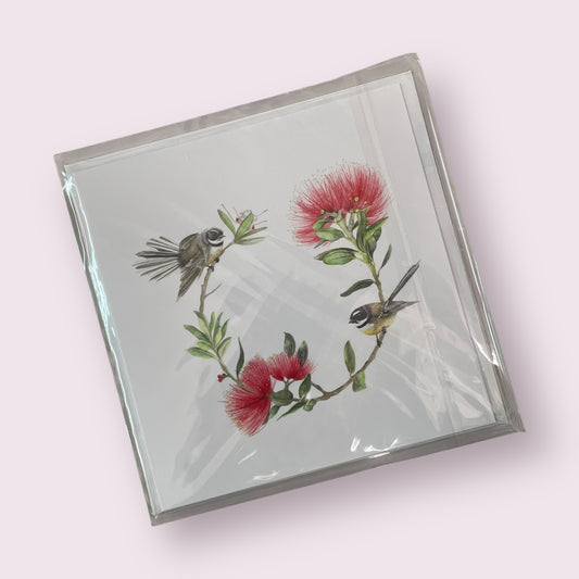 Greeting card 'Piwakawaka and Pohutukawa' - Emily Moffitt