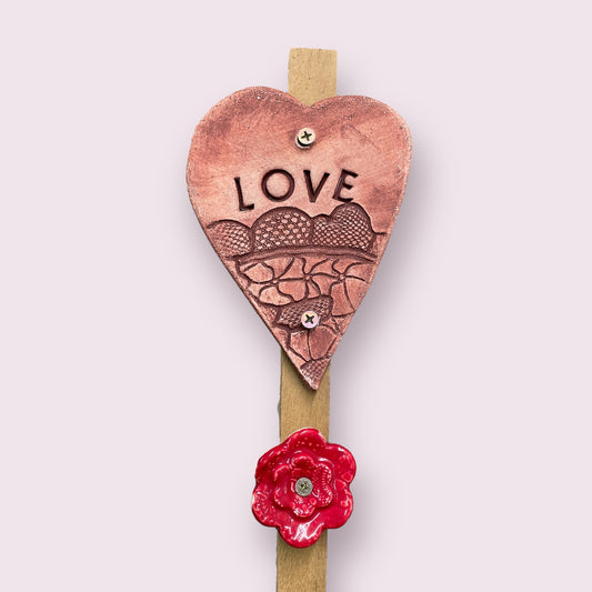 Garden stake 'love' - LJH Pottery