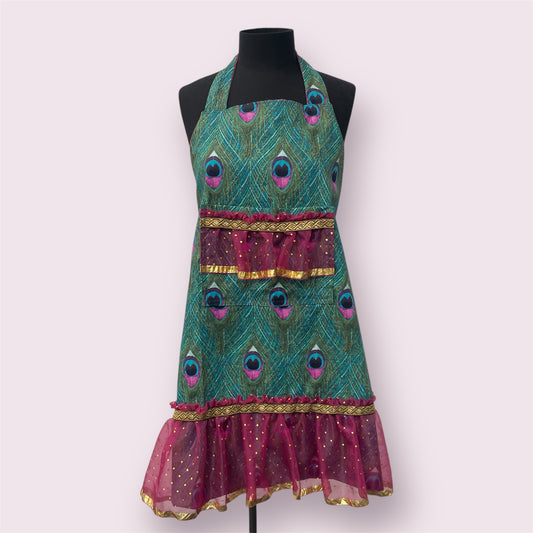 'Unique' apron (Peacock/pink - large) - Helen Perrin/Posh Pinnies