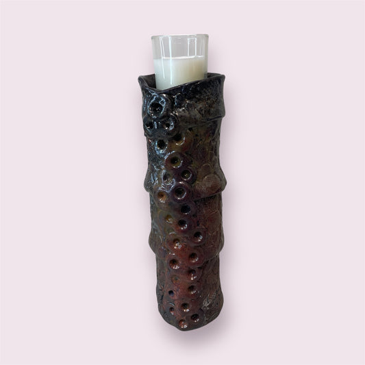 Candlestick (Raku fired) - LJH Pottery