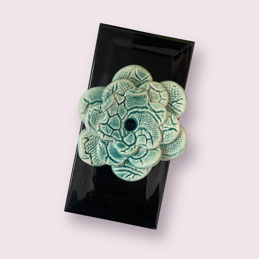 Black aqua flower plaque - LJH Pottery