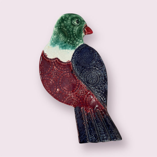 Wood Pigeon wall hanging large - LJH Pottery