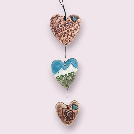 NZ Set of three hearts - LJH Pottery