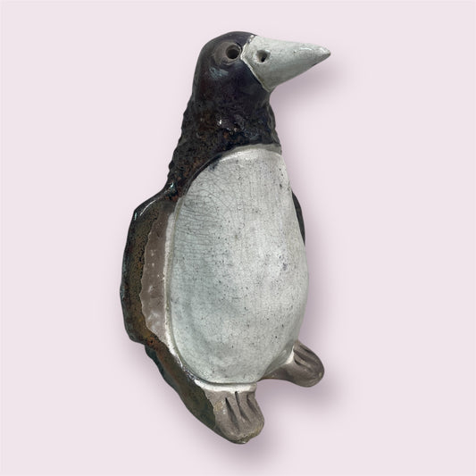 Large raku penguin - LJH Pottery