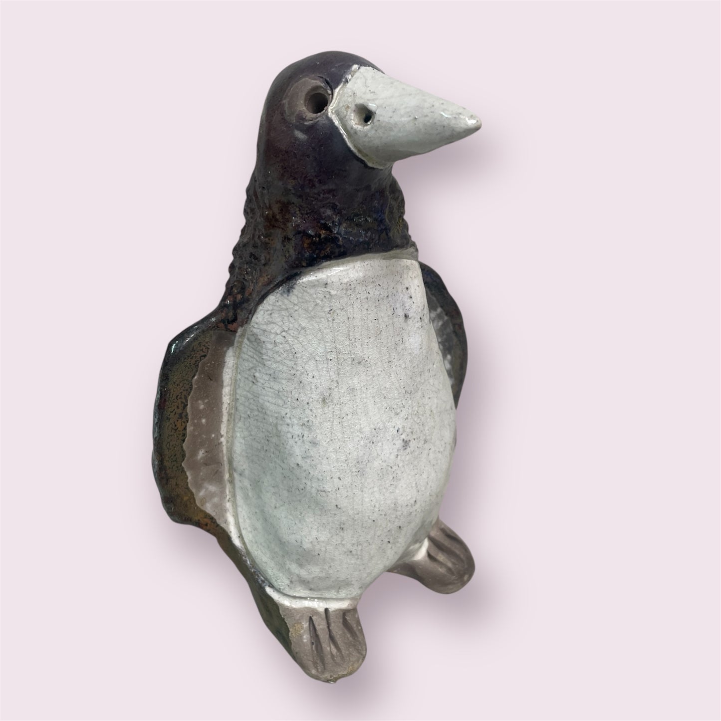 Large raku penguin - LJH Pottery