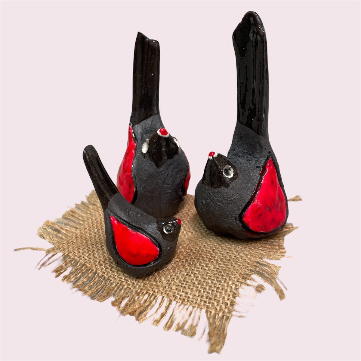 Red birds (set of 3) - LJH Pottery