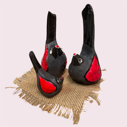 Red birds (set of 3) - LJH Pottery