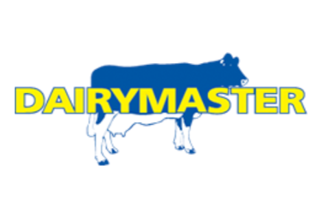 DAIRYMASTER logo with a blue cow silhouette on a white background